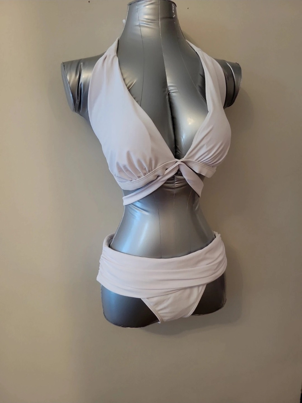 Amazon White Halter Wrap Bikini Set